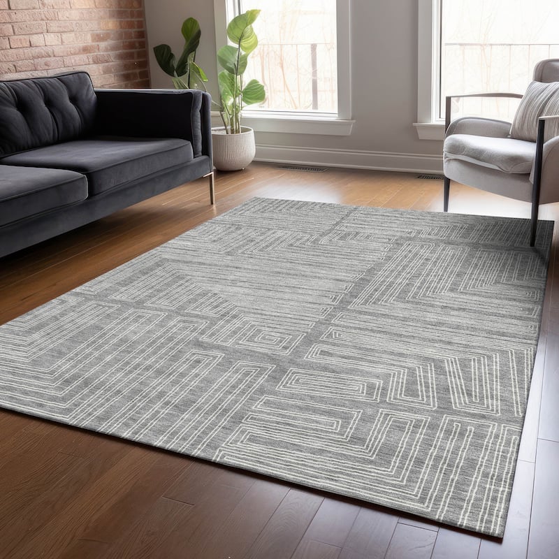Machine Washable Indoor/ Outdoor Contemporary Stack Chantille Rug - Gray - 2'6" x 3'10"