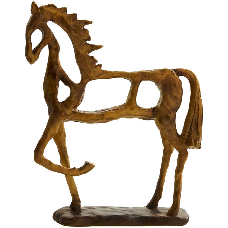 Polystone Horse Slim Frame Textured Sculpture with Cutouts - Gold - Roche River Decor - 3"W x 11"L x 13"H