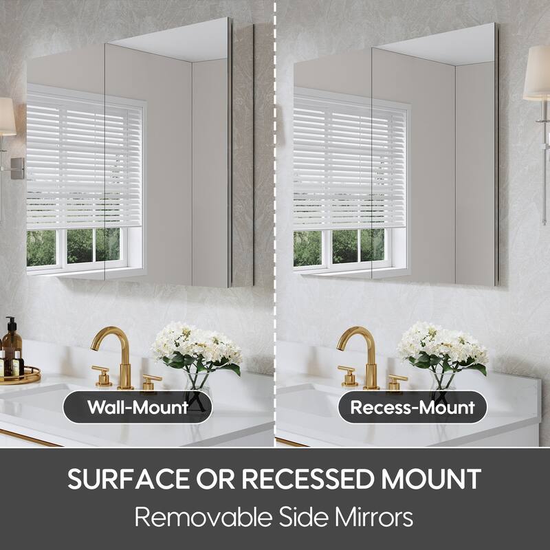 36''W X 30''H Recessed Or Surface Wall Mount Bathroom Medicine Cabinet With Adjustable Glass Shelves