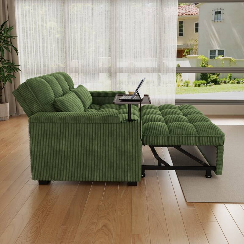 65'' Chenille 3-in-1 Folding Sectional Sofa with 360-Degree Swivel Side Table