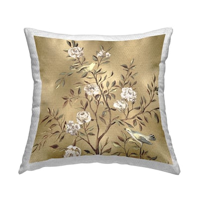 Stupell Traditional Birds Botanical Glam Printed Outdoor Throw Pillow Design by Reneé Campbell