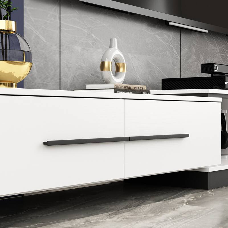13.1"H Extendable Designs TV Stand with 4 Storage Drawer Black/White