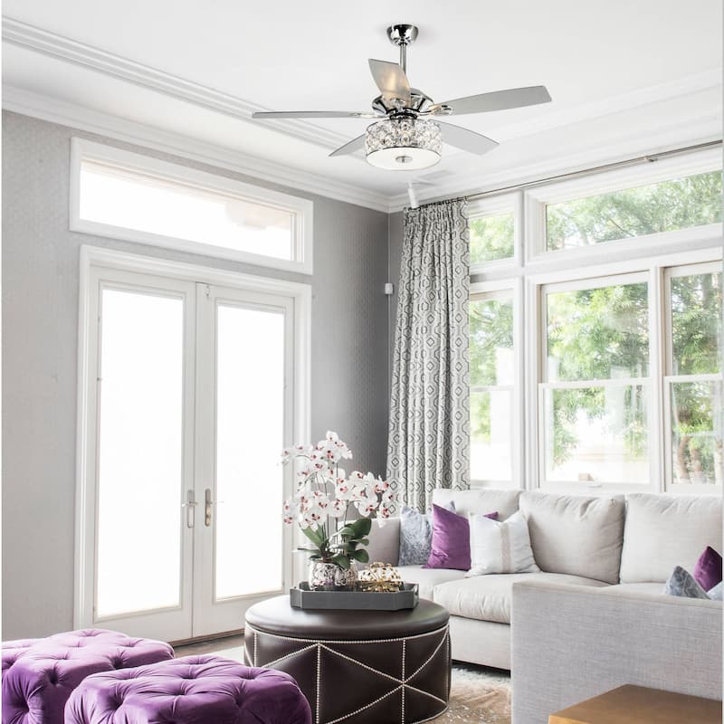 52" Indoor Crystal Chandelier Ceiling Fan With Light and Remote Control in Chrome - 52 in. D X 52 in. L X 52 in. W X 19.3 in. H