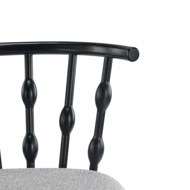 Doria Indoor Wooden Bar Stools with Gray Upholstery and Black Finish, Set of 2