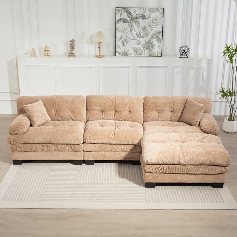 120.87" L-Shaped Upholstered Reversible 3-seat Modular Sectional Sofa with Deep Seating