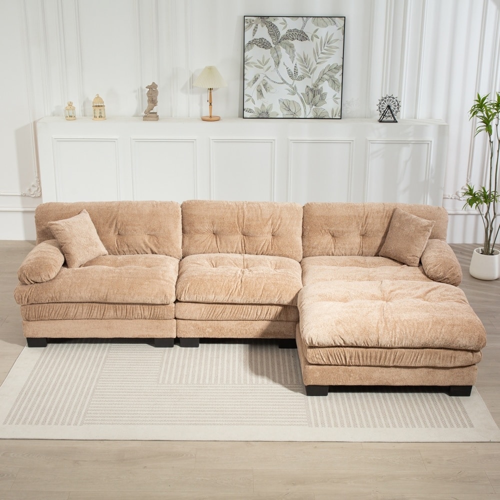 120.87" L-Shaped Upholstered Reversible 3-seat Modular Sectional Sofa with Deep Seating