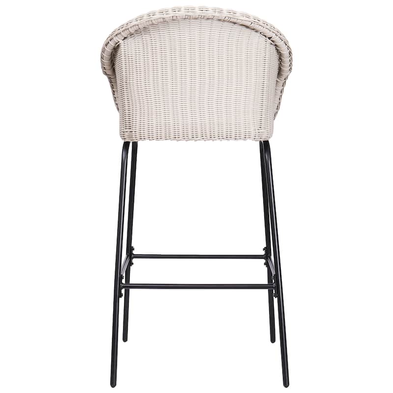 Ladd Outdoor Metal Wicker Barstool, Light Gray Faux Wicker, Set of 2