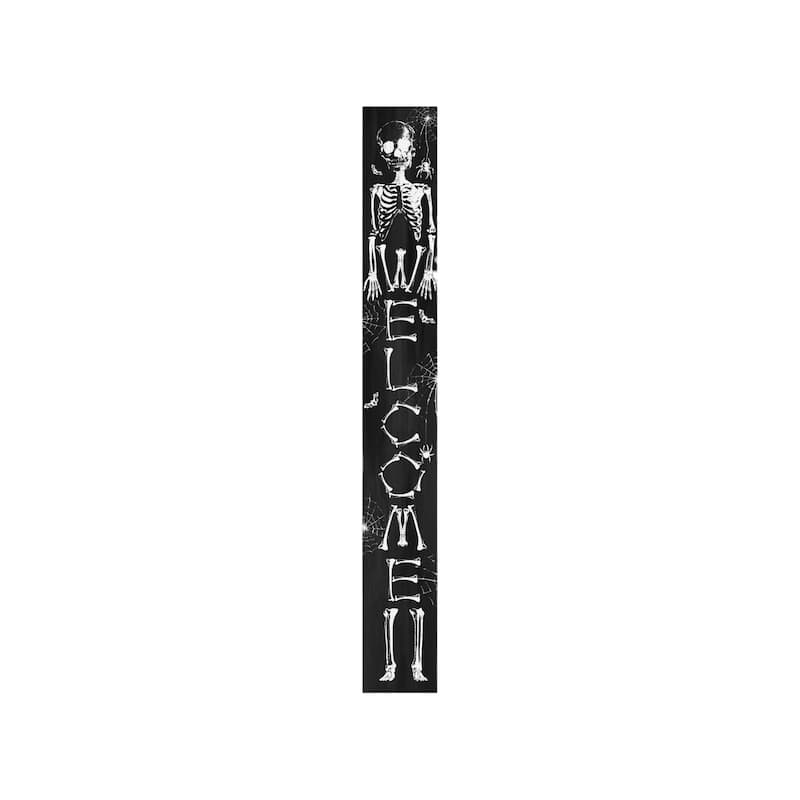 HomeRoots 72" Black And White Solid Wood Welcome Halloween Skeleton Porch Sign