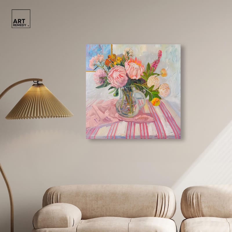 Pink Protea Pitcher Canvas by Art Remedy, Gallery Wrapped
