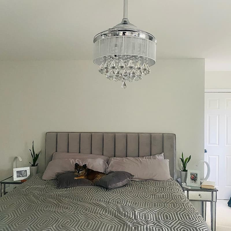 36" Modern Crystal Chandelier 3-Blade Ceiling Fan with Remote