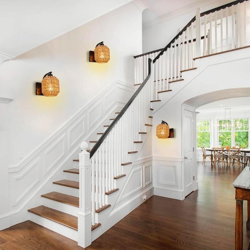 1 Pack bulb light black wall sconces rattan wall light