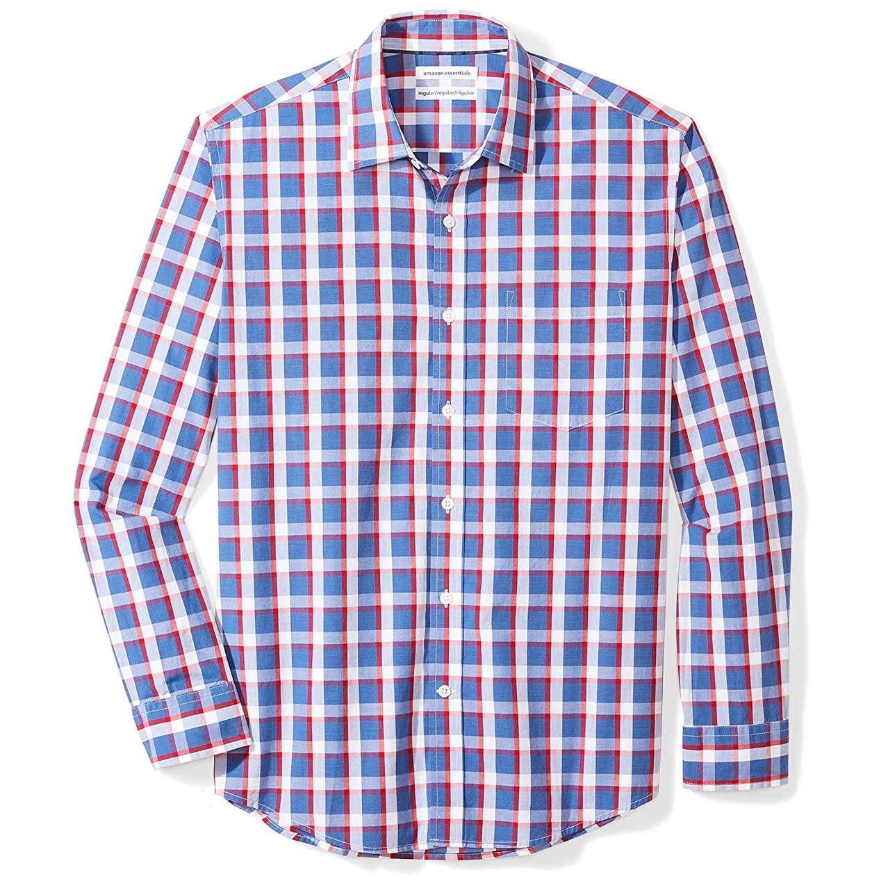 Shop Essentials Men S Regular Fit Long Sleeve Casual Poplin Shirt Blue Red Medium On Sale Overstock 31972455