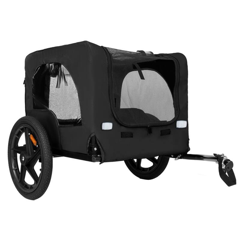 Outdoor Heavy Duty Collapsible Pet Bike Trailer with 16-Inch All-Terrain Wheels & Universal Hitch, Foldable Carrier Cart