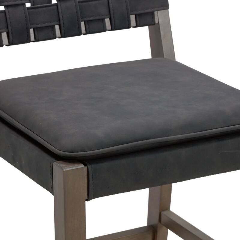 Nathan James Cohen Faux Leather Counter or Bar Height Stool, Solid Wood Frame with Footrest and Woven Leather Back