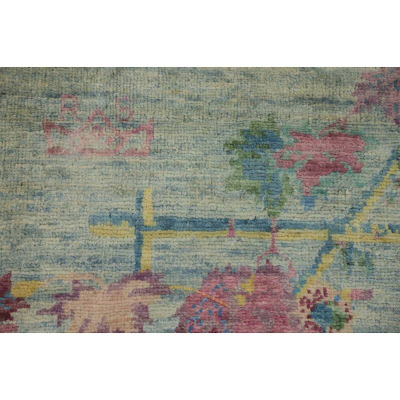 Hand Knotted Oriental 100% Wool Carpet Traditional Floral Navy Blue & Blues Ziegler Runner Rug - 14' 8'' X 4' 10''