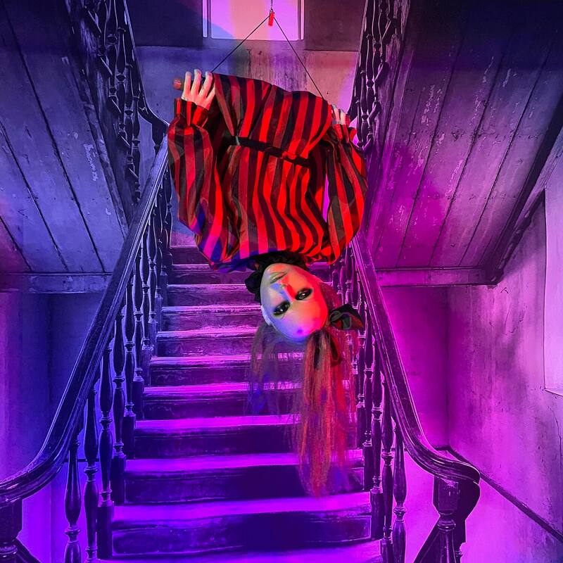 Haunted Hill Farm Drucilla the Animatronic Upside-Down Zombie Woman, Sound, and Light-Up Eyes for Halloween Decoration