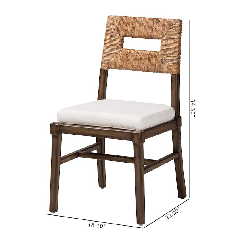Porsha Modern Bohemian Dark Brown Finished Mahogany Wood and Natural Rattan Dining Chair