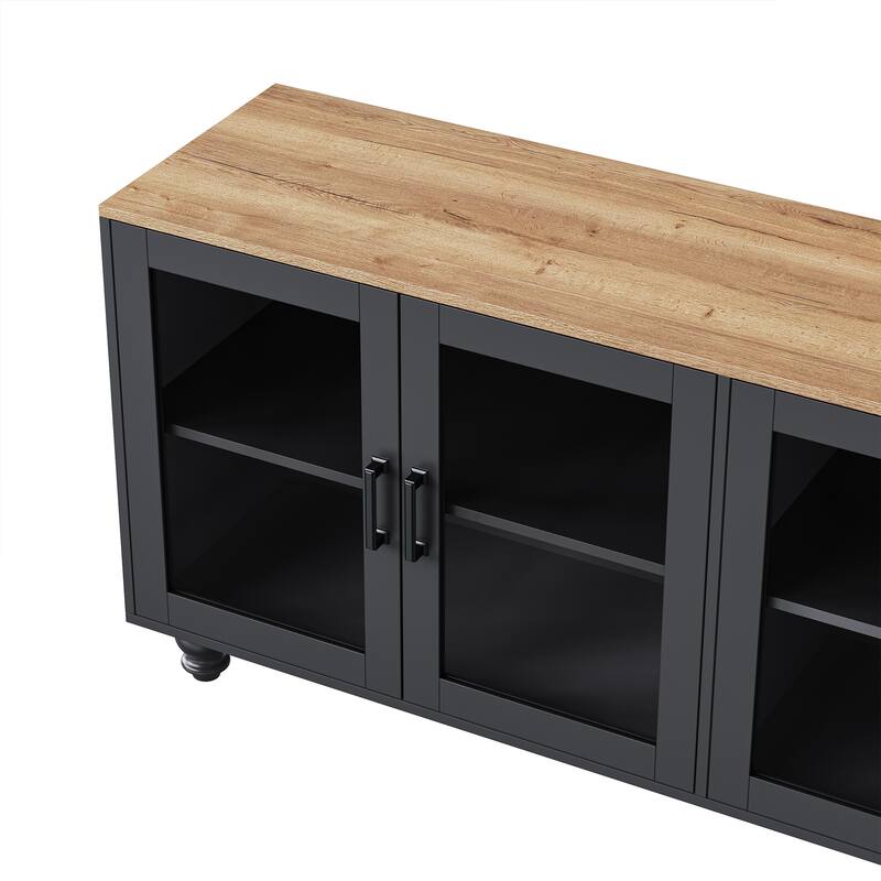 Entertainment Center for TVs Up to 70" with Adjustable Shelves, Tempered Glass Doors, Bookshelves & Storage Cabinets