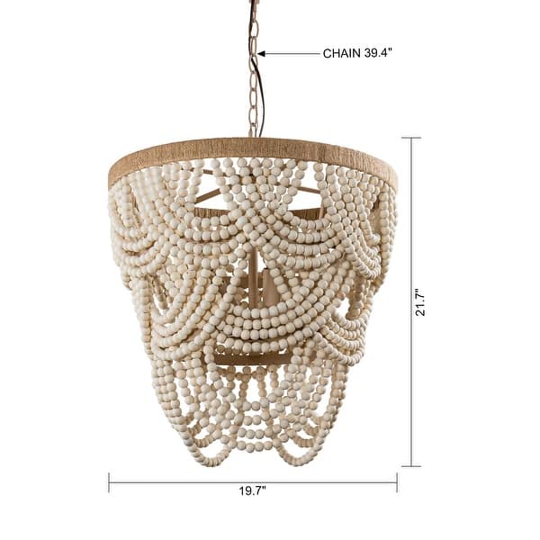 19.7" Bohemian Layered Wood Beads Basket Chandelier Light
