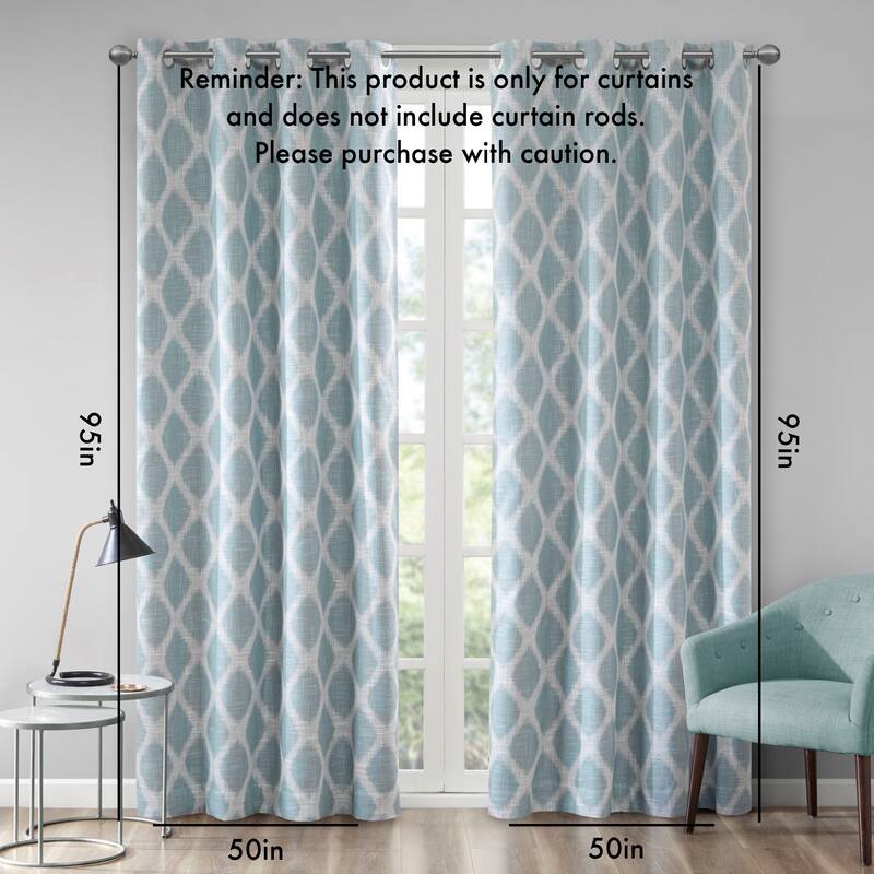 Printed Ikat Blackout Curtain Panel(Only 1 Pc Panel) - Aqua - 95 Inches