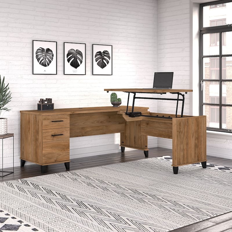 Somerset 72W 3 Position Sit to Stand L Shaped Desk by Bush Furniture - Fresh Walnut