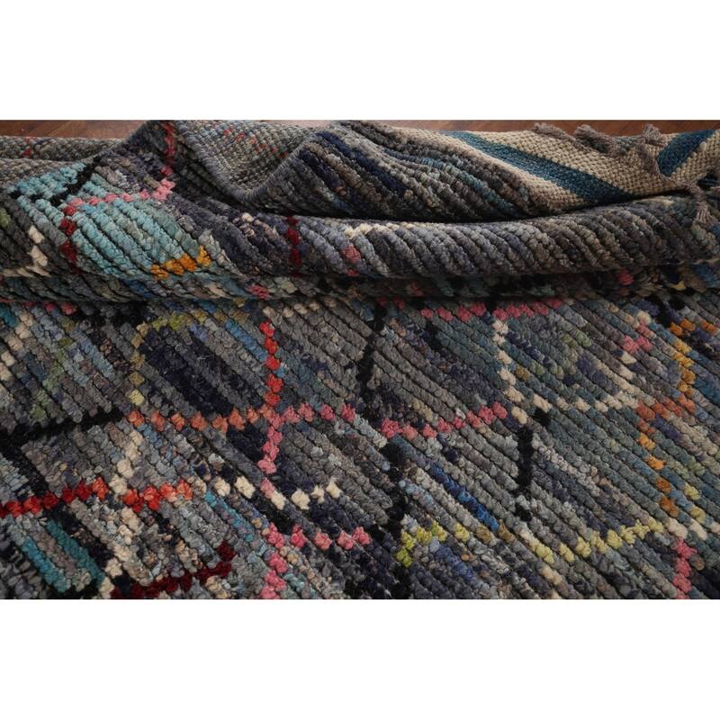 Stripe Moroccan Style Area Rug Hand-Knotted Abstract Wool Carpet - 5'0"x 9'4"