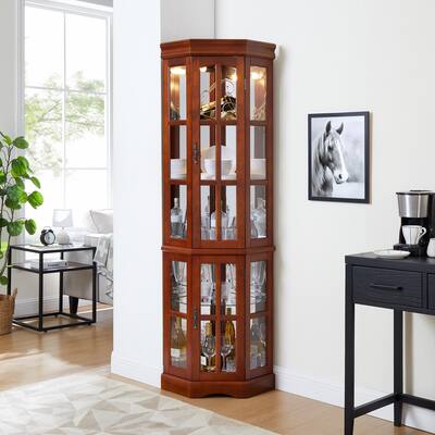 Modern Corner Curio Cabinet with 5 Shelves, Lighting & Tip-Over Restraint - Ideal for Display