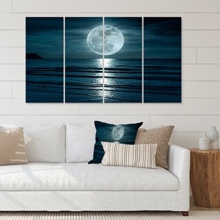 Designart "Super Moon Over The Sea I" Modern Canvas Wall Art Print ...