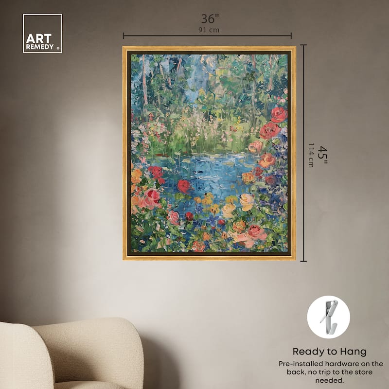 Art Remedy Serene Escape Framed Impressionism 1 Piece Canvas Wall Art /Monet And Van Gogh Inspired Art