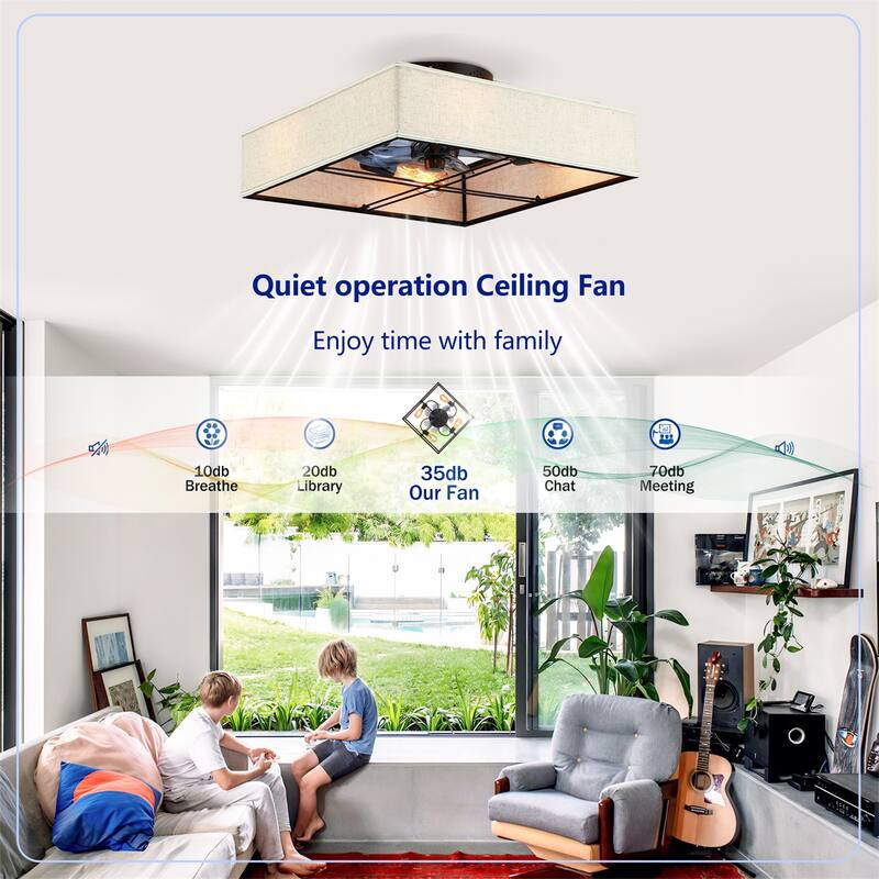 16.6" Fabric Flush Mount Ceiling Fan w/ Reversible Motor, DC Remote Control, NOT Included Bulbs