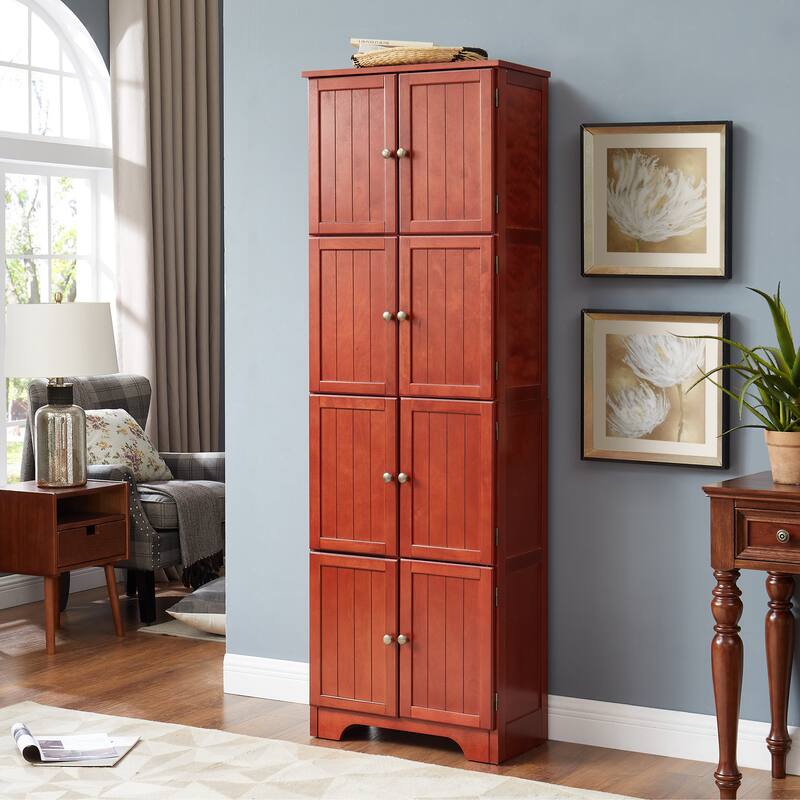 Tall Storage Cabinet Pantry Cabinet with 8 Doors, Corner Cabinet Side Cabinet Hallway Cabinet for Kitchen, Cherry