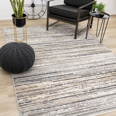 Cali Collection - Grey/Beige/White Banded Rug