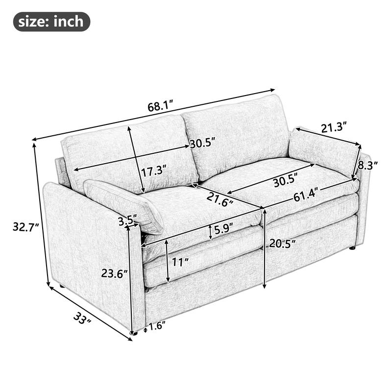 68.1" Chenille 2-Seater Sofa with Double-Layered Cushions for Living Room