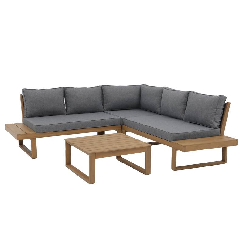 Outdoor 4 pieces V-Shaped Acacia Wood Sectional Sofa Set