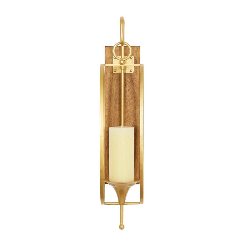 Metal Single Candle Wall Sconce - Gold - Roche River Decor - 8"W x 6"L x 24"H