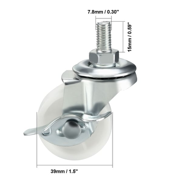 MroMax 4-Pack Swivel Casters With Threaded Stem - 1.5 Inch Wheels, 2 Brake & 2 No Brake, Black/Orange
