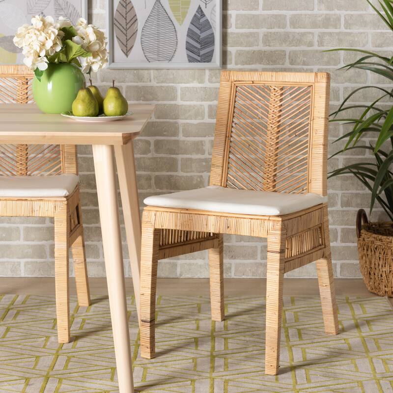 Suci Modern Bohemian Natural Brown Rattan 2-Piece Dining Chair Set