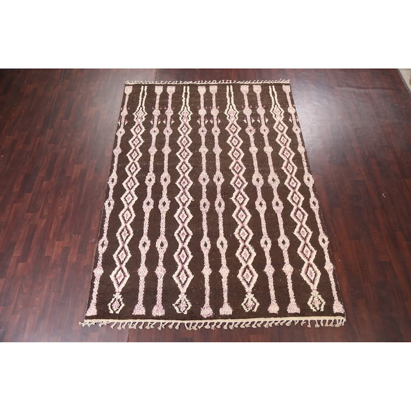 Geometric Oriental Moroccan Wool Area Rug Handmade Living Room Carpet - 7'10" x 10'9"