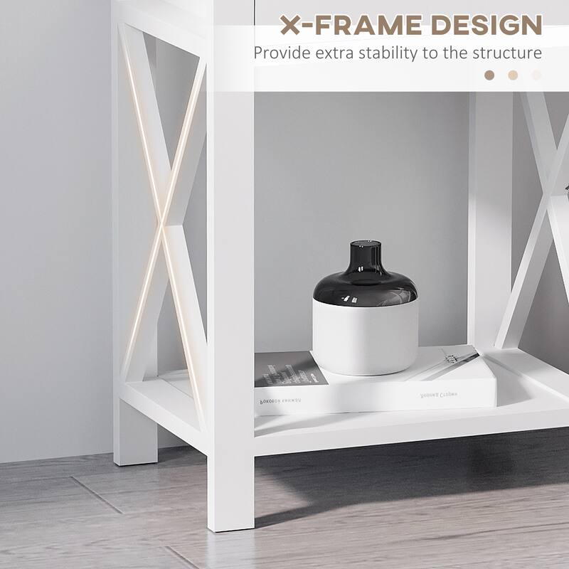Farmhouse Side Table with Drawer and Open Shelf