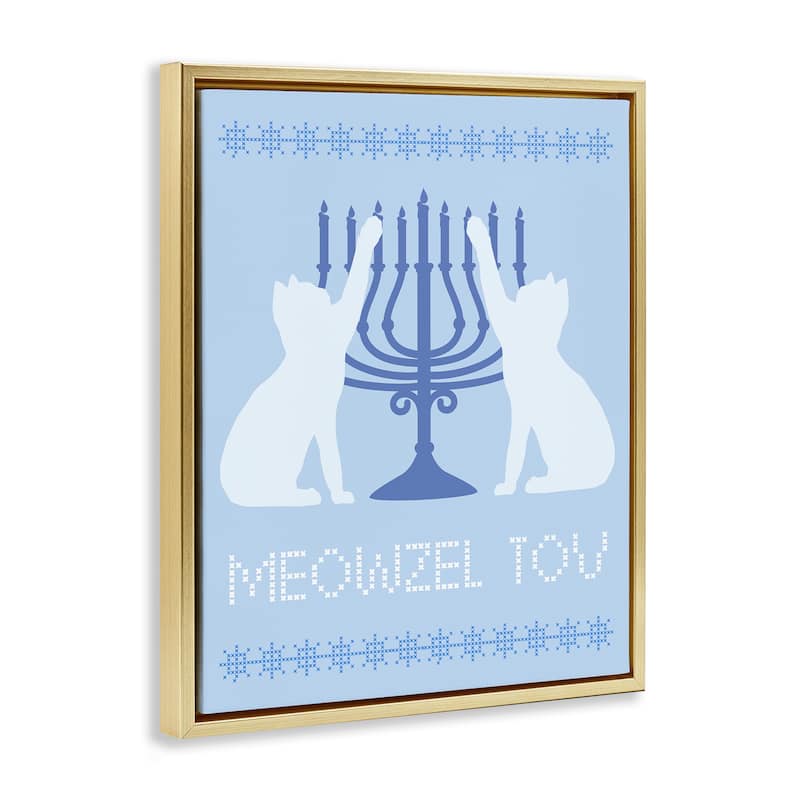 Stupell Meowzel Tov Hanukkah Cats Framed Floater Canvas Wall Art Design By Lil' Rue