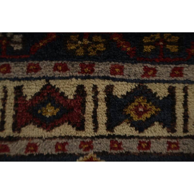 Hand Knotted Oriental 100% Wool Carpet Transitional Geometric Navy Blue & Blues Anatolian Area Rug - 2' 10'' X 1' 9''