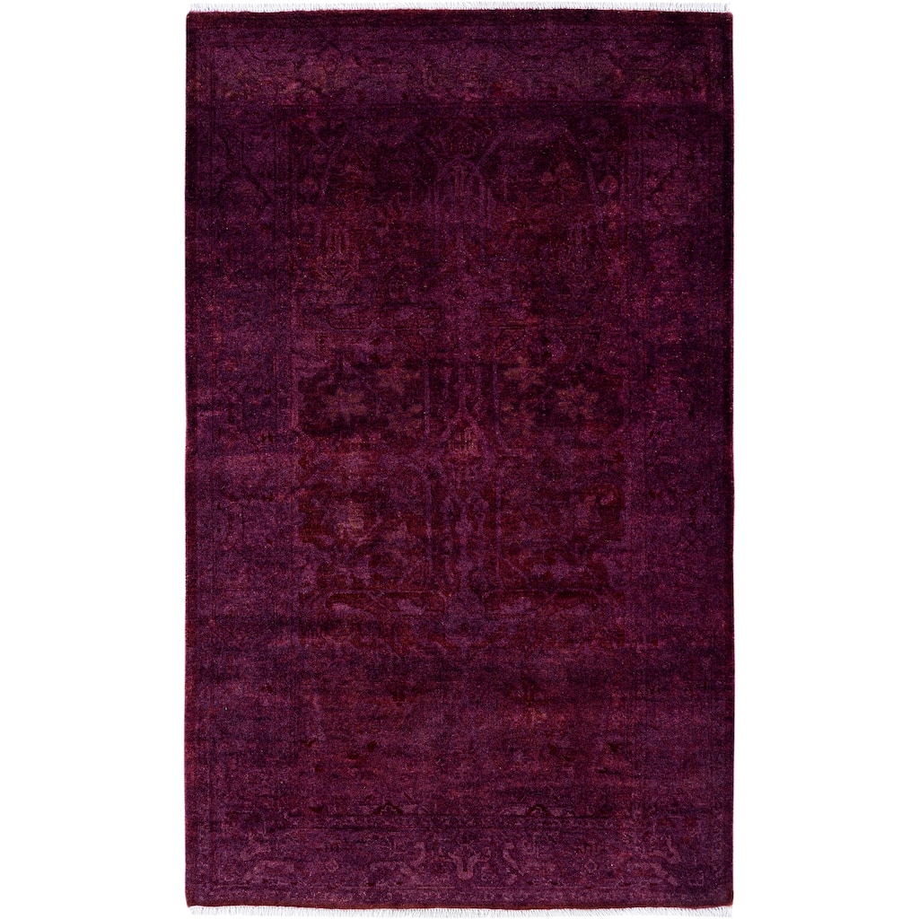 Overdyed Hand-Knotted Wool Modern-Contemporary Purple Area Rug 3' 1" x 5' 1"