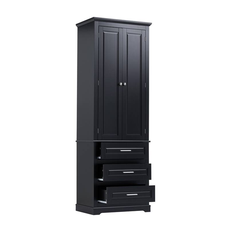 Tall Storage Cabinet with Three Drawers for Bathroom/Office, Black