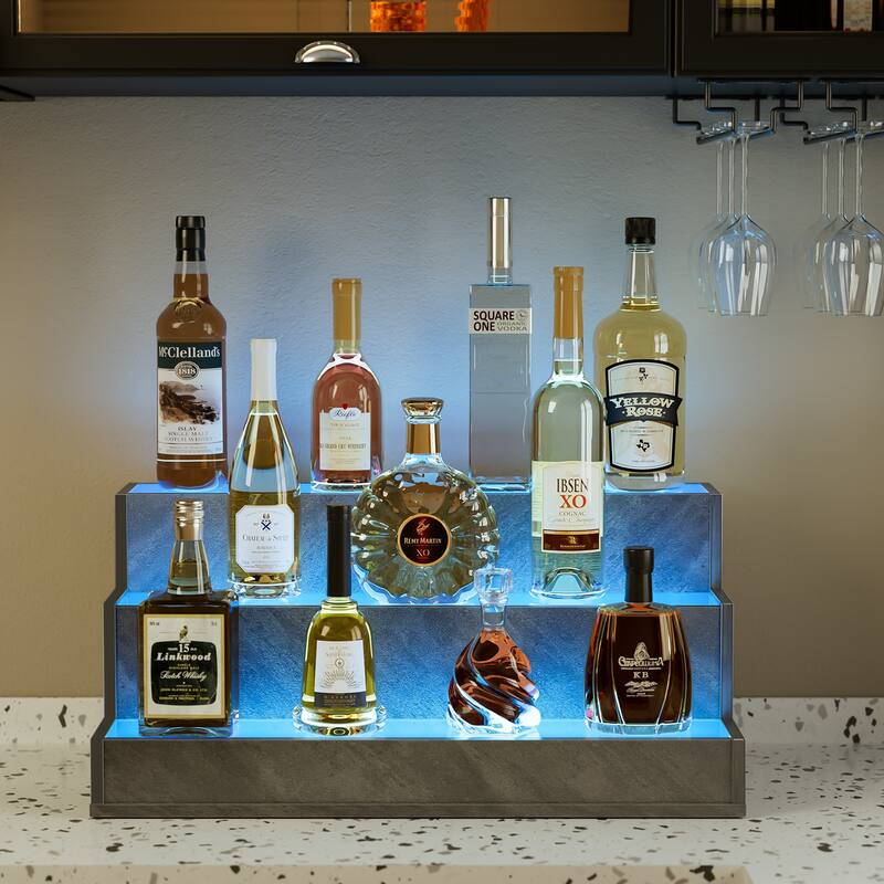 GDF Studio - Luminex Modern LED Bottle Display Shelf with App Control - Cement Grey