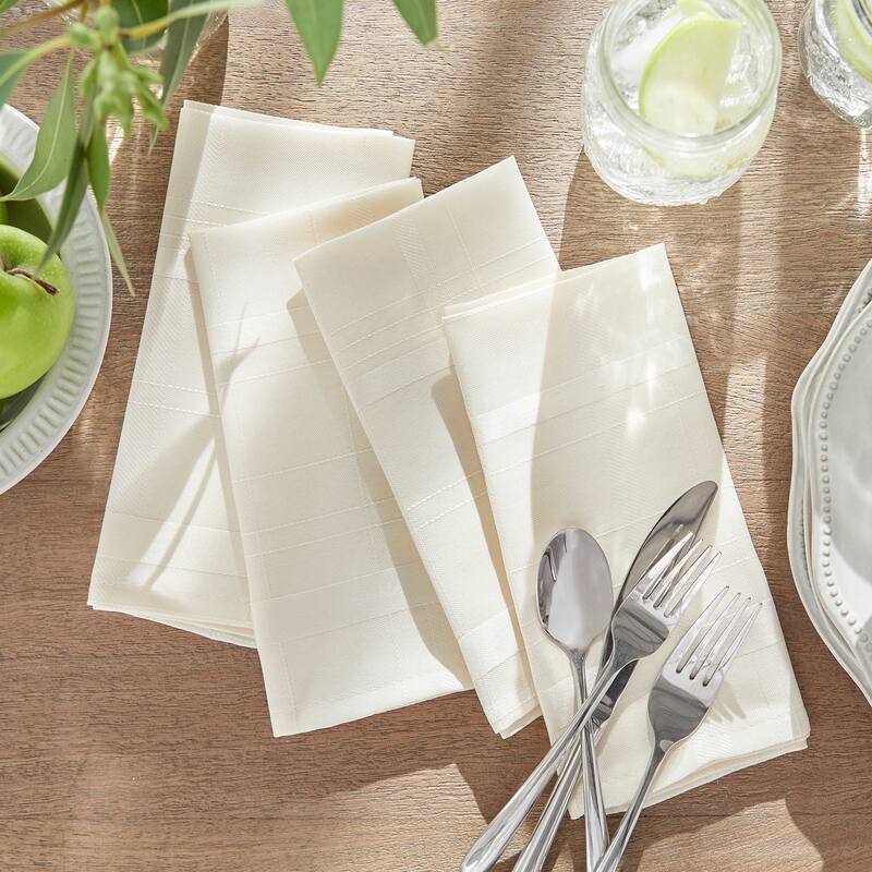Elrene Elegance Plaid Damask Fabric Set of 4 Napkins - 17" w x 17" l - Beige