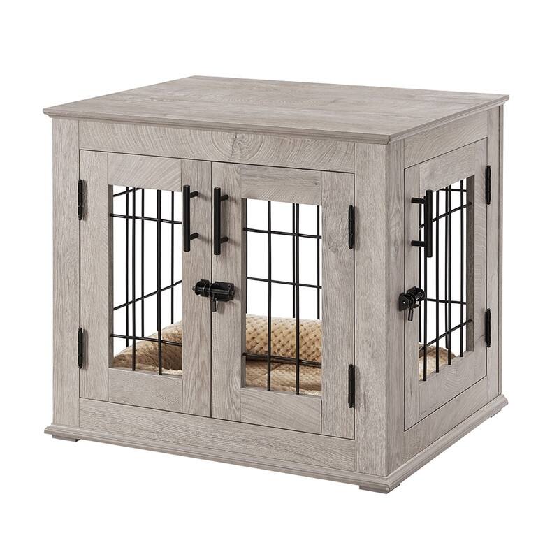 unipaws Pet Crate End Table, Double Doors Dog Kennel with Pet Bed