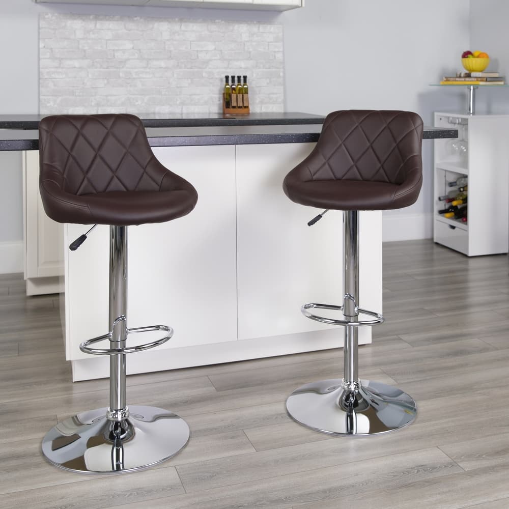 Vinyl Bucket Seat Adjustable Diamond Back Barstool (Set of 2) - 18.50"W x 19"D x 33.25" - 41.75"H
