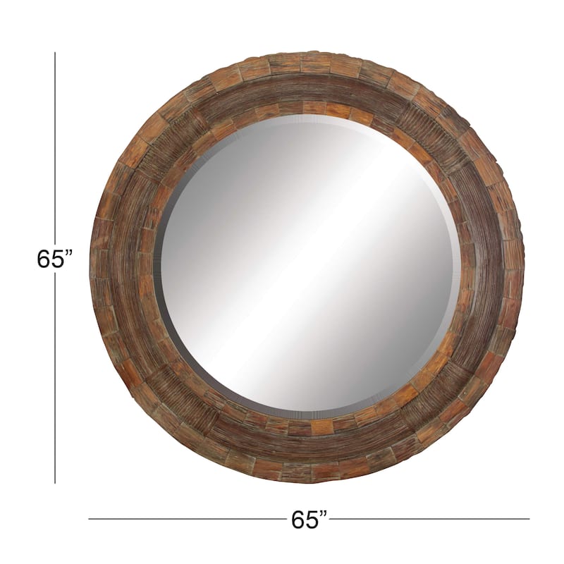 Brown Wood Large Room Wall Mirror with Layered Wood Chip and Stick Design