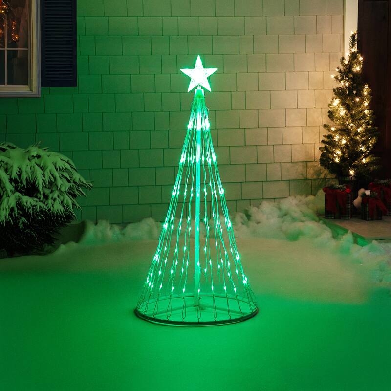 LED Lighted Christmas Cone Tree Outdoor Decoration - 4' - Green - White