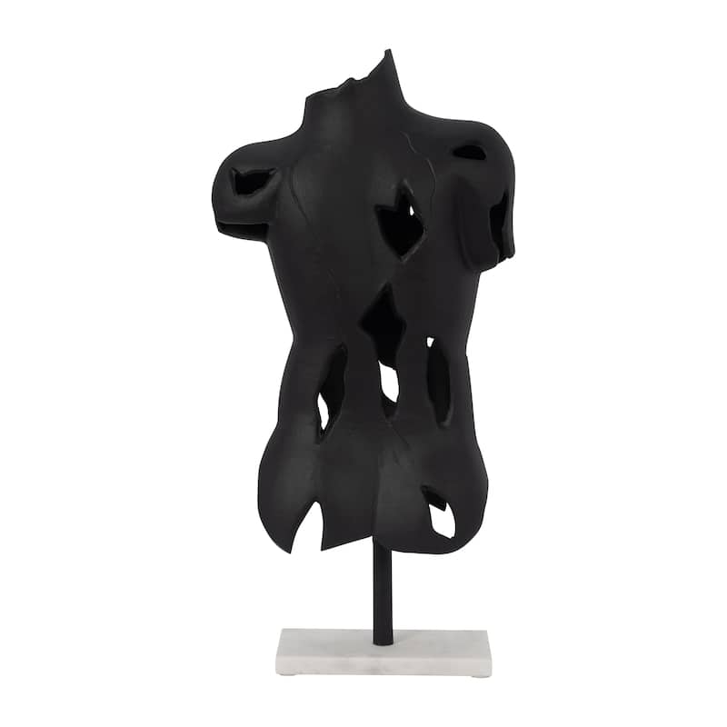 Black Abstract Torso Sculpture on Marble Base - Decorative Objects for Home Decor